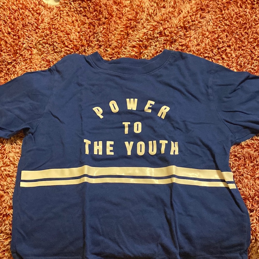 Blue Youth empowerment shirt with white wording